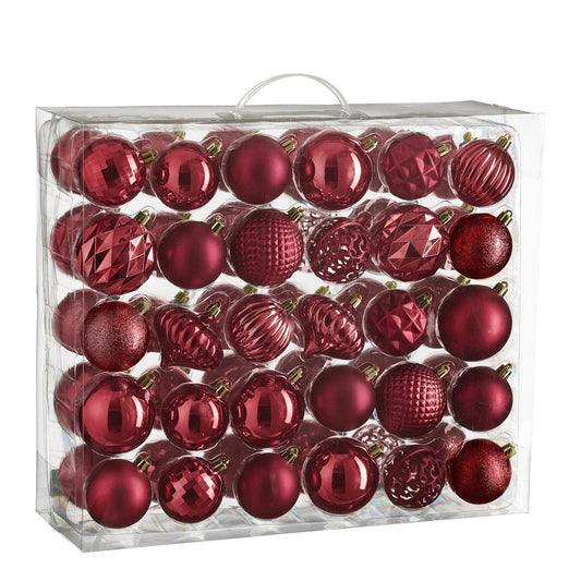 Kerstballen Set - 60 Stuks - Ø7 cm - Onbreekbaar - Donkerrood