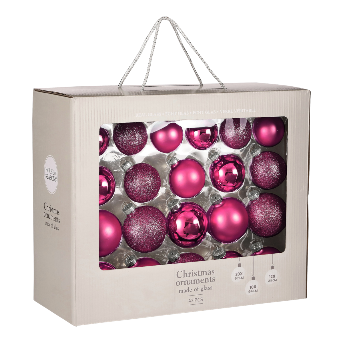 Kerstballen Set - 42 Stuks - Ø7 cm - Glas - Fuchsia