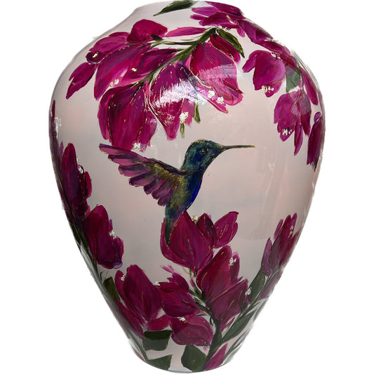 Handbeschilderde vaas - Kander Hummingbird pink