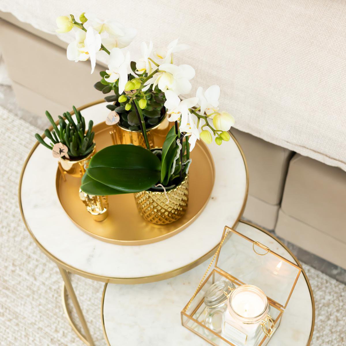 Anro Style Metallic diamond bloempot - Gouden keramieken sierpot Ø9cm