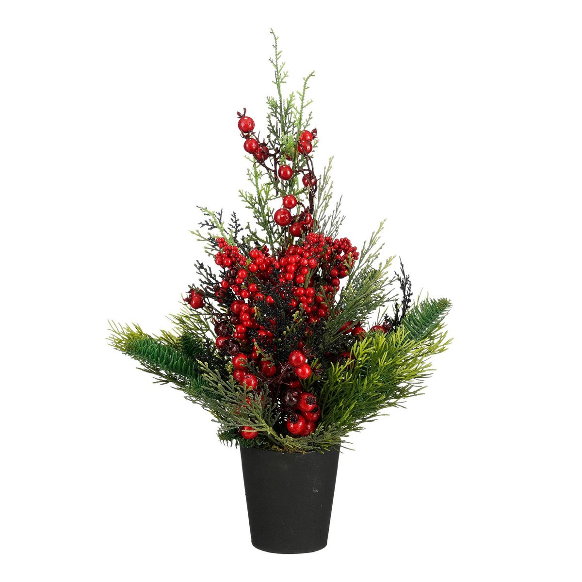 Ceder Kunstkerstboom in Pot - H45 x  Ø18 cm - Rood, Groen