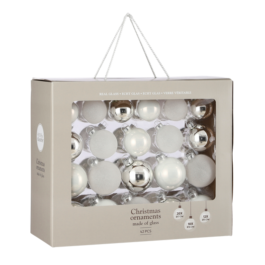 Kerstballen Set - 42 Stuks - Ø7 cm - Glas - Wit