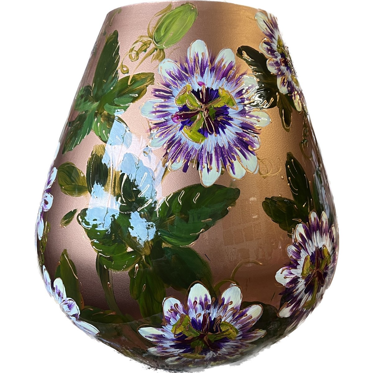 Handbeschilderde vaas - Tasman M passiflora bronze