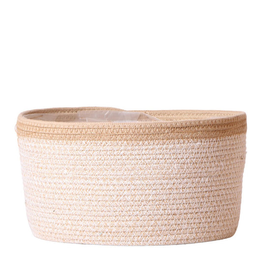 Anro Style Cotton Basket dish wit - Cotton gevlochten schaal met wit detail - potmaat Ø30cm