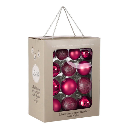 Kerstballen Set - 26 Stuks - Ø7 cm - Glas - Fuchsia