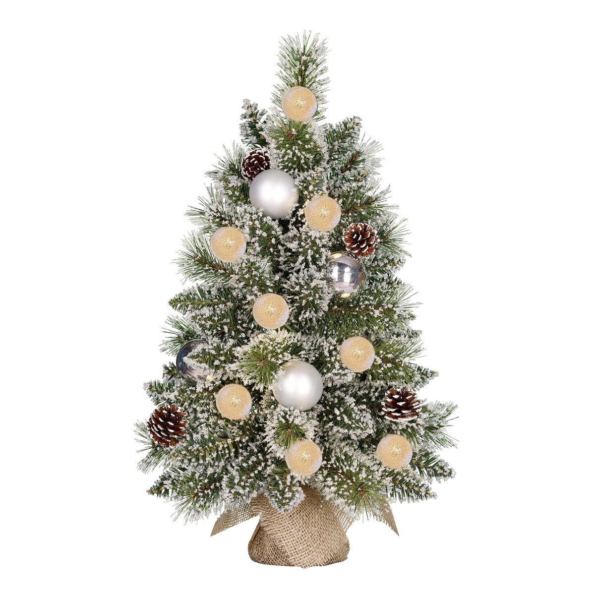 Kaprun Kunstkerstboom in Jute met LED Verlichting en Timerfunctie - H60 x Ø39 cm - Zilver, Groen