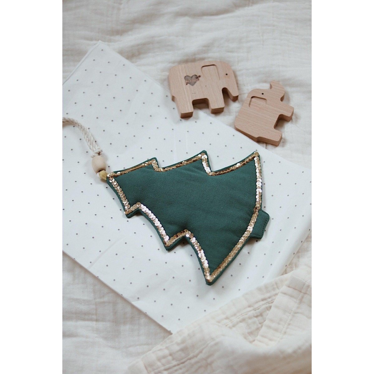 Garland van katoen en linnen "Groene kerstboom"