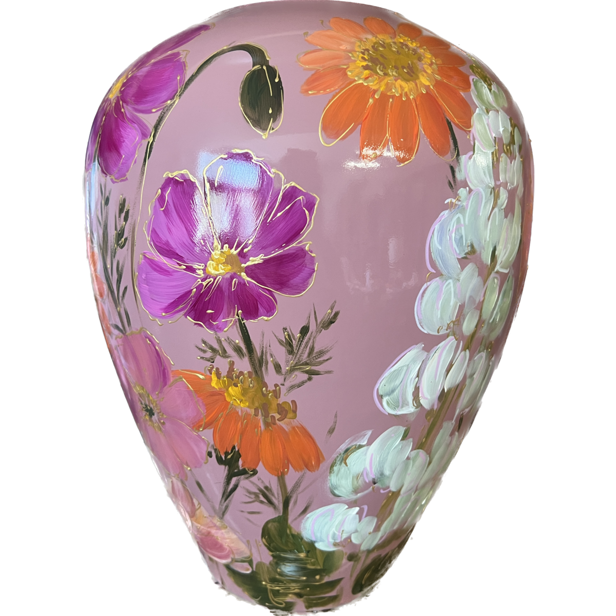 Handbeschilderde vaas - Kander flowermix mauve