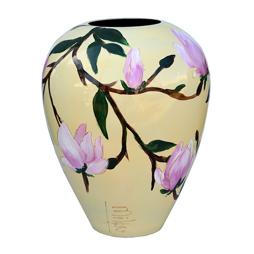 Handbeschilderde vaas - Kander flower beige