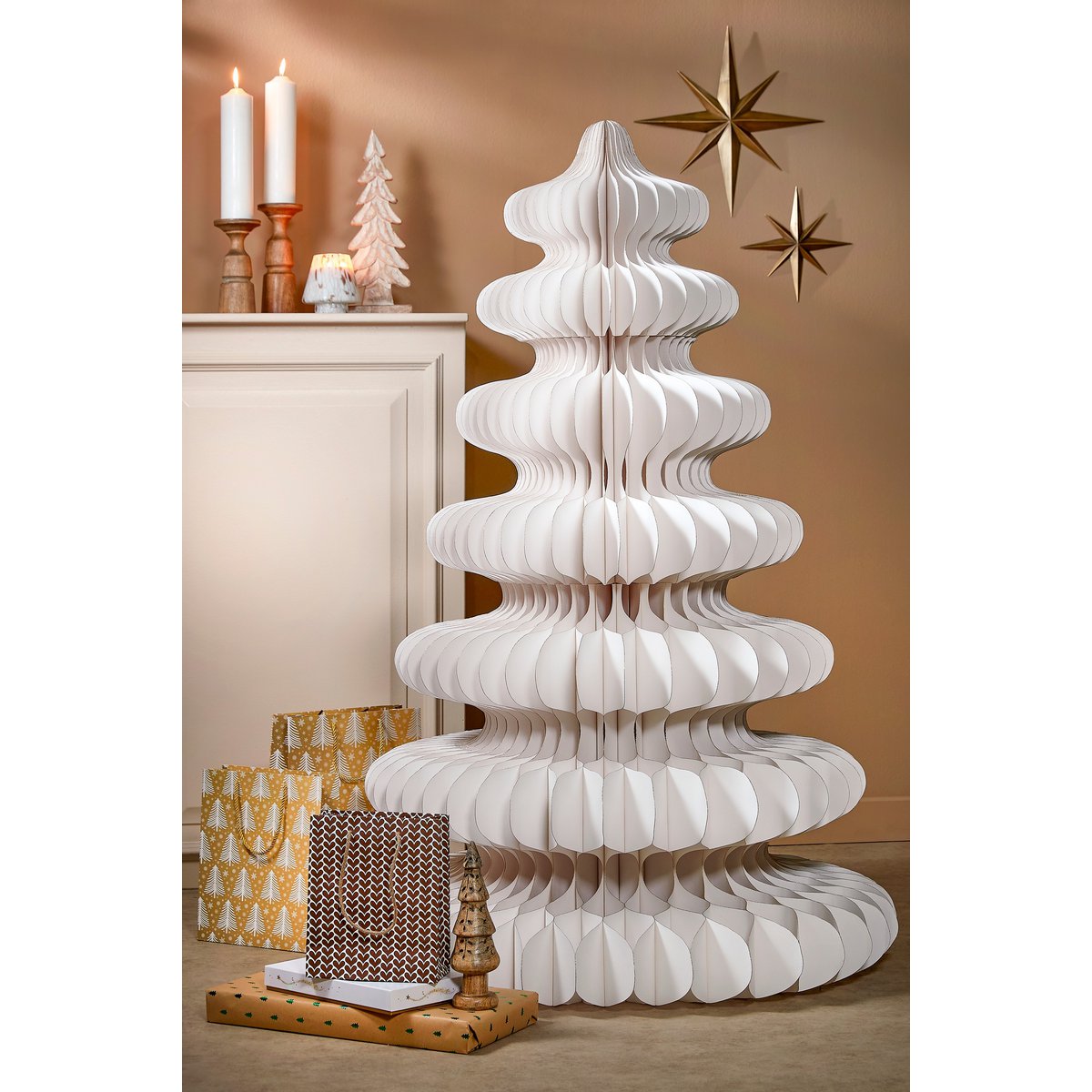 Decoratie Kerstboom - H152 x  Ø104 cm - Papier - FSC 100% - Wit