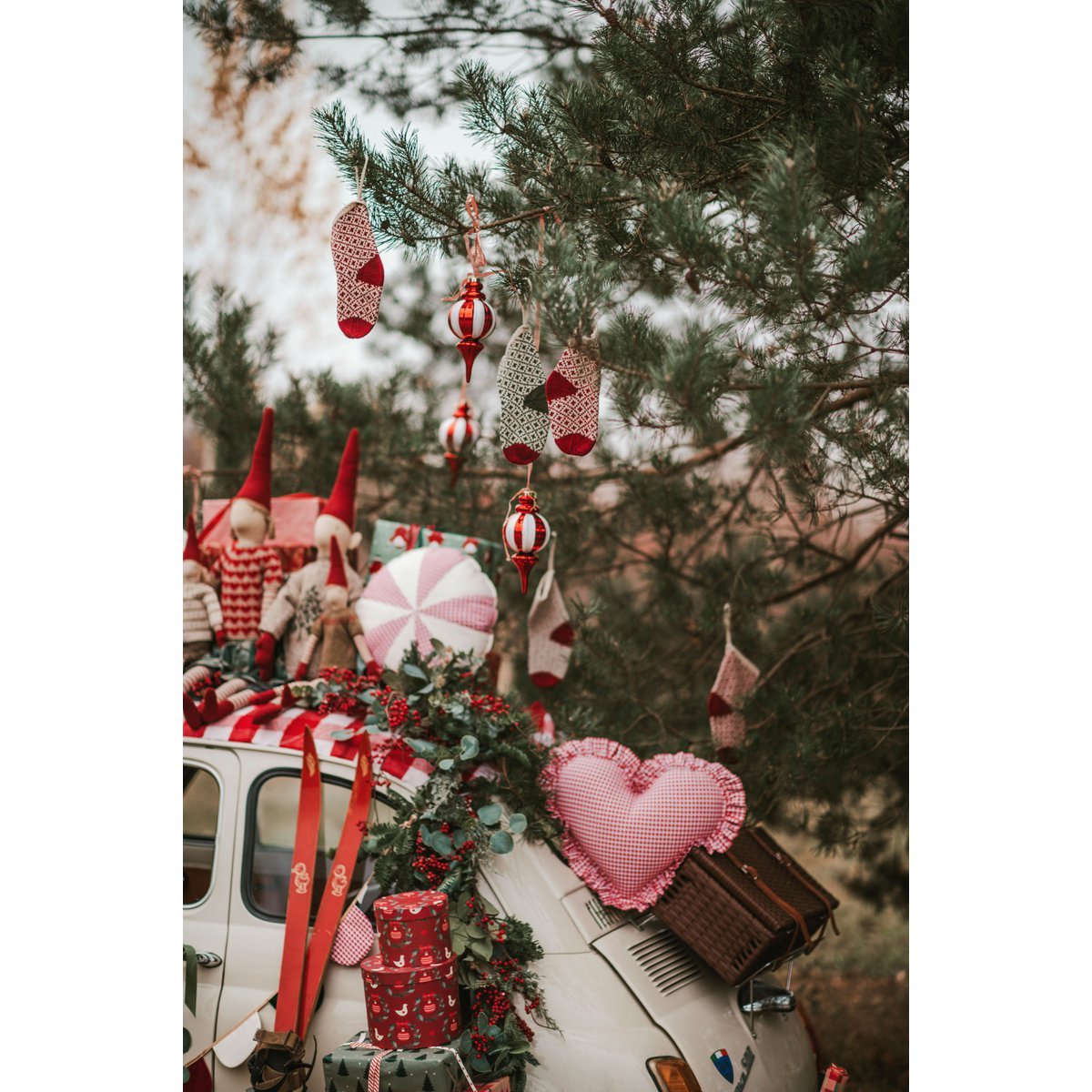 "Rood geruit snoepje" patchwork kerstkussen, cadeau-idee voor de feestdagen