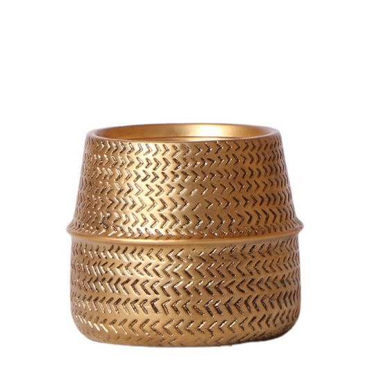 Anro Style Groove bloempot - Gouden keramieken sierpot - potmaat - Ø9cm