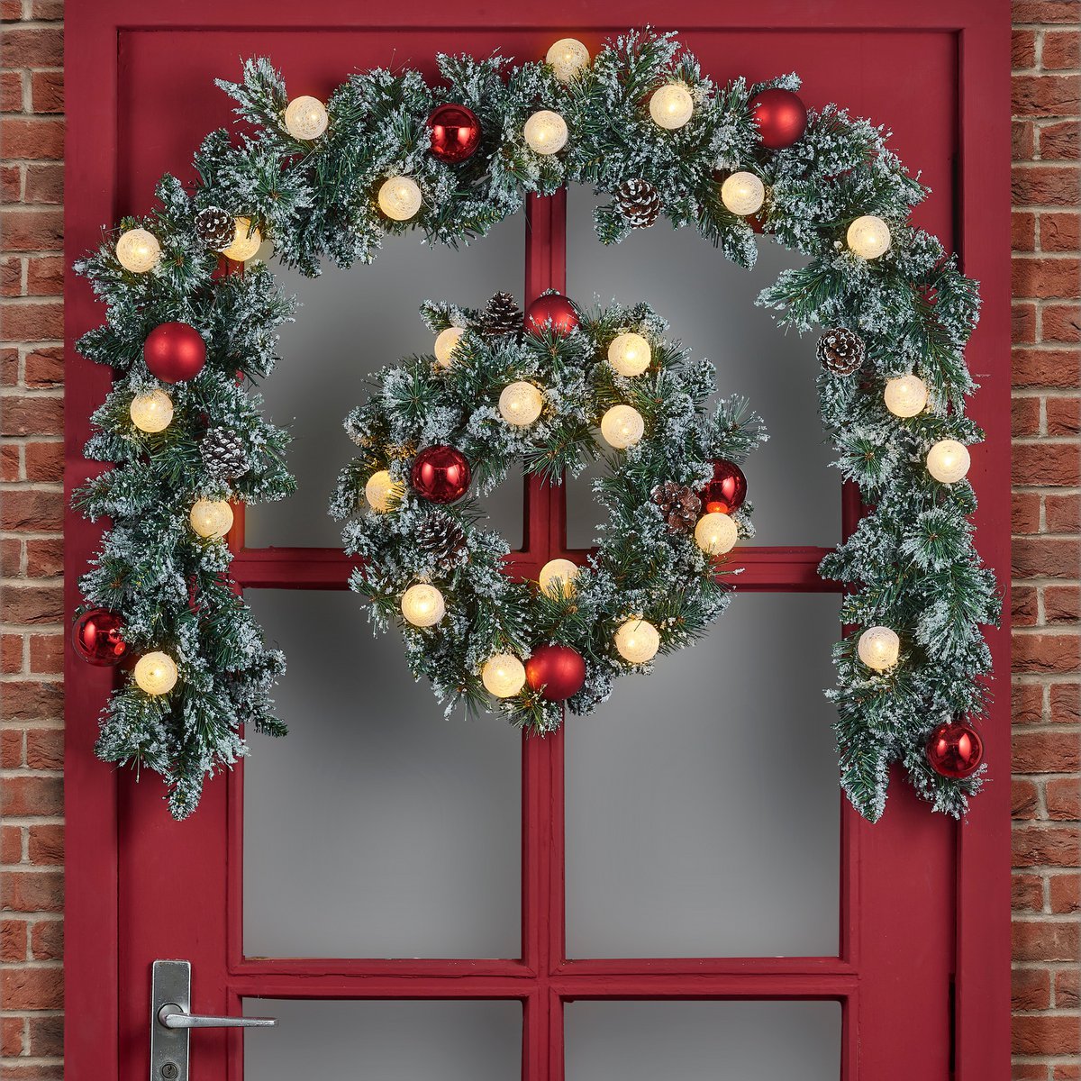 Kaprun Guirlande met Warm Witte LED Verlichting - L180 cm - Groen Frosted, Rood