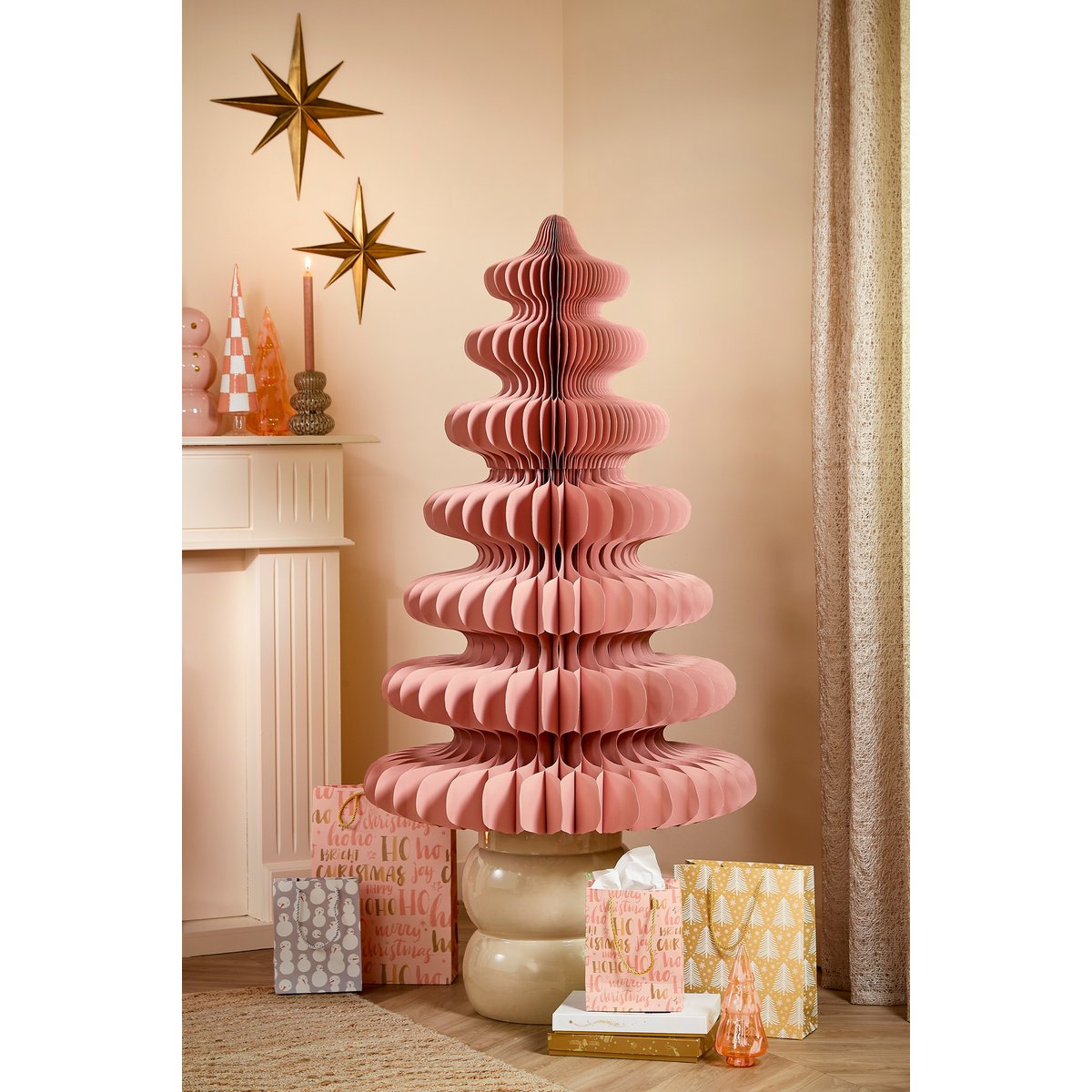 Decoratie Kerstboom - H120 x Ø82 cm - Papier - FSC Mix - Roze