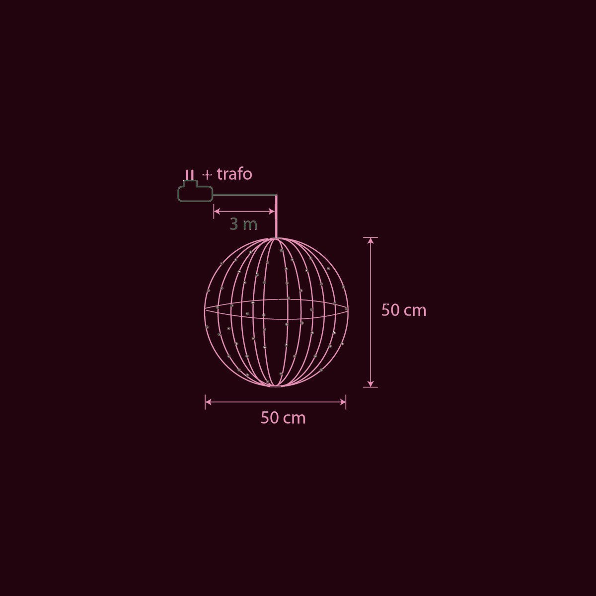 Kerstverlichting Bal met Warm Witte LED Lampjes - Ø50 cm - Zwart