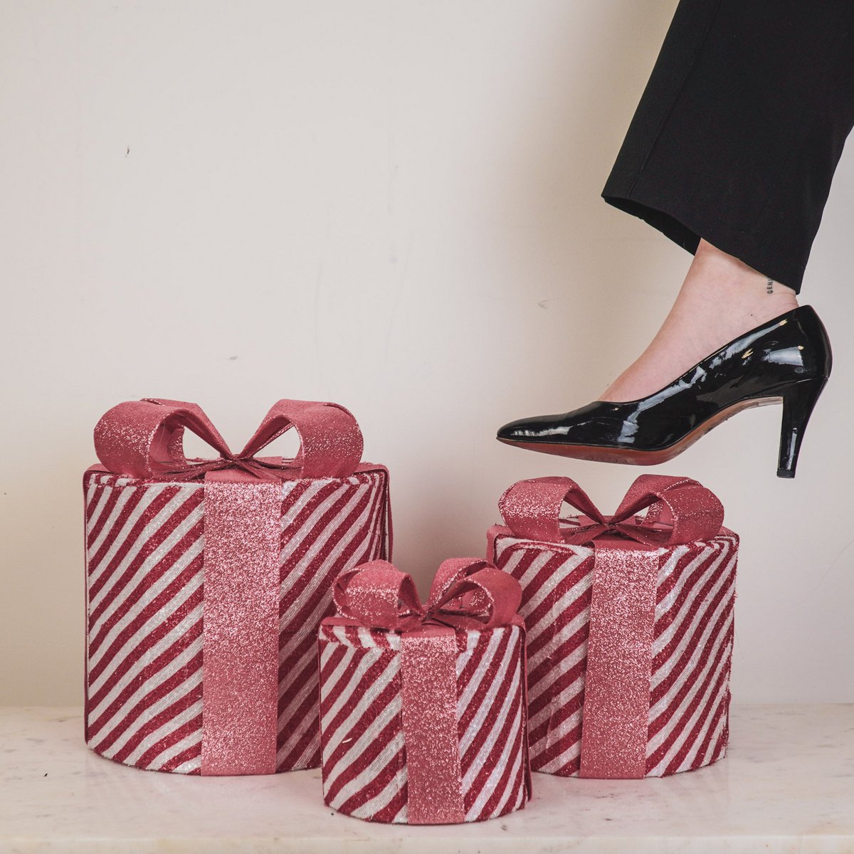 Led Kerstcadeau - S3 - Polysterene - Roze/Wit - 15/20/25cm