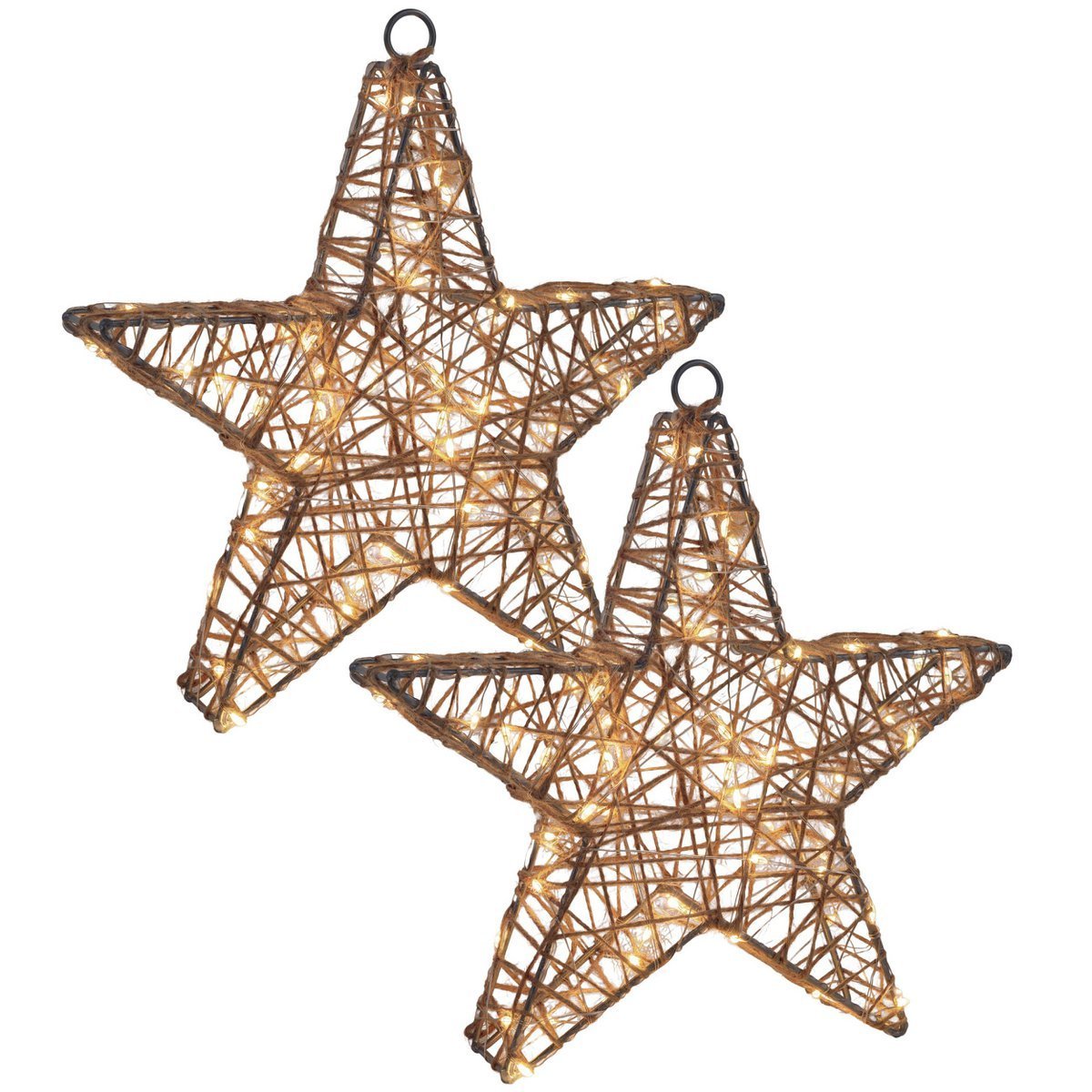 2 Set LED-kerstdecoratie "Metal Star" Ø 25 cm-Christmas Decoraties gemaakt van metaal en textiel in de natuur, met stevig ingebouwde LED's