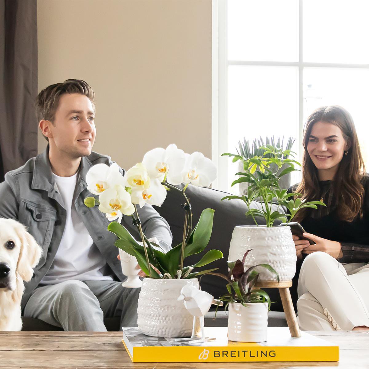 Anro Style Dots bloempot - Witte keramieken sierpot Ø9cm
