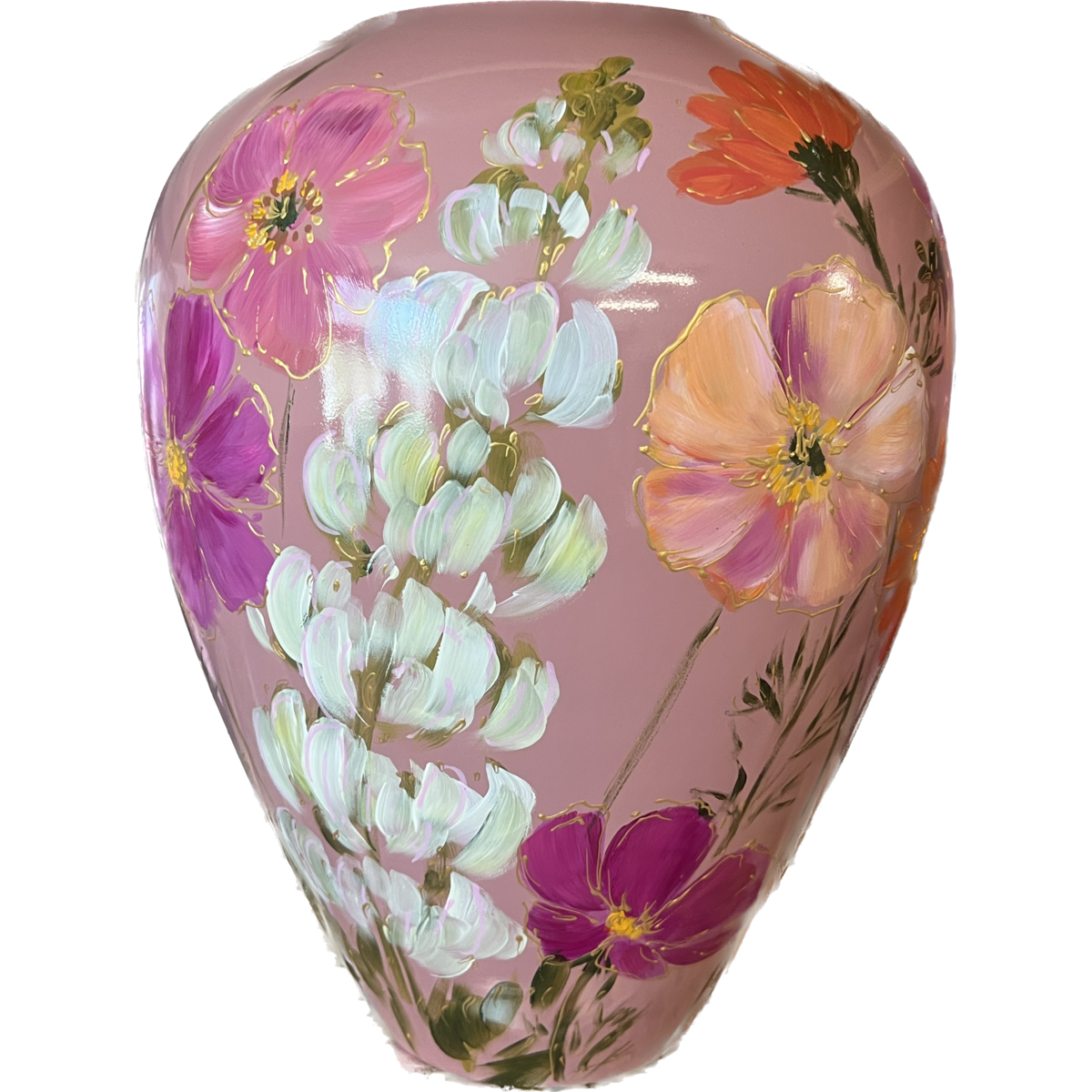 Handbeschilderde vaas - Kander flowermix mauve