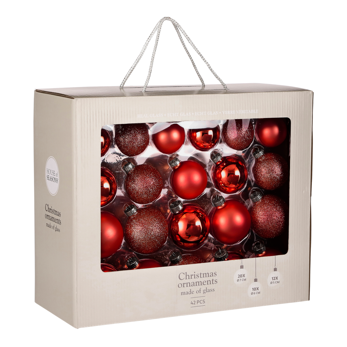 Kerstballen Set - 42 Stuks - Ø7 cm - Glas - Rood