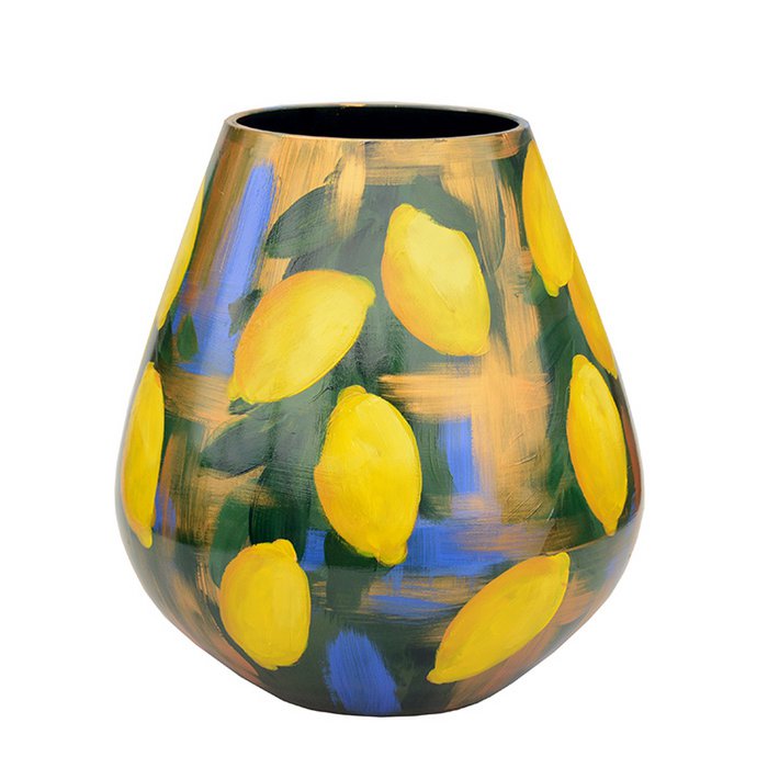 Handbeschilderde vaas - Tasman M lemon blue Ø26 x H28 cm