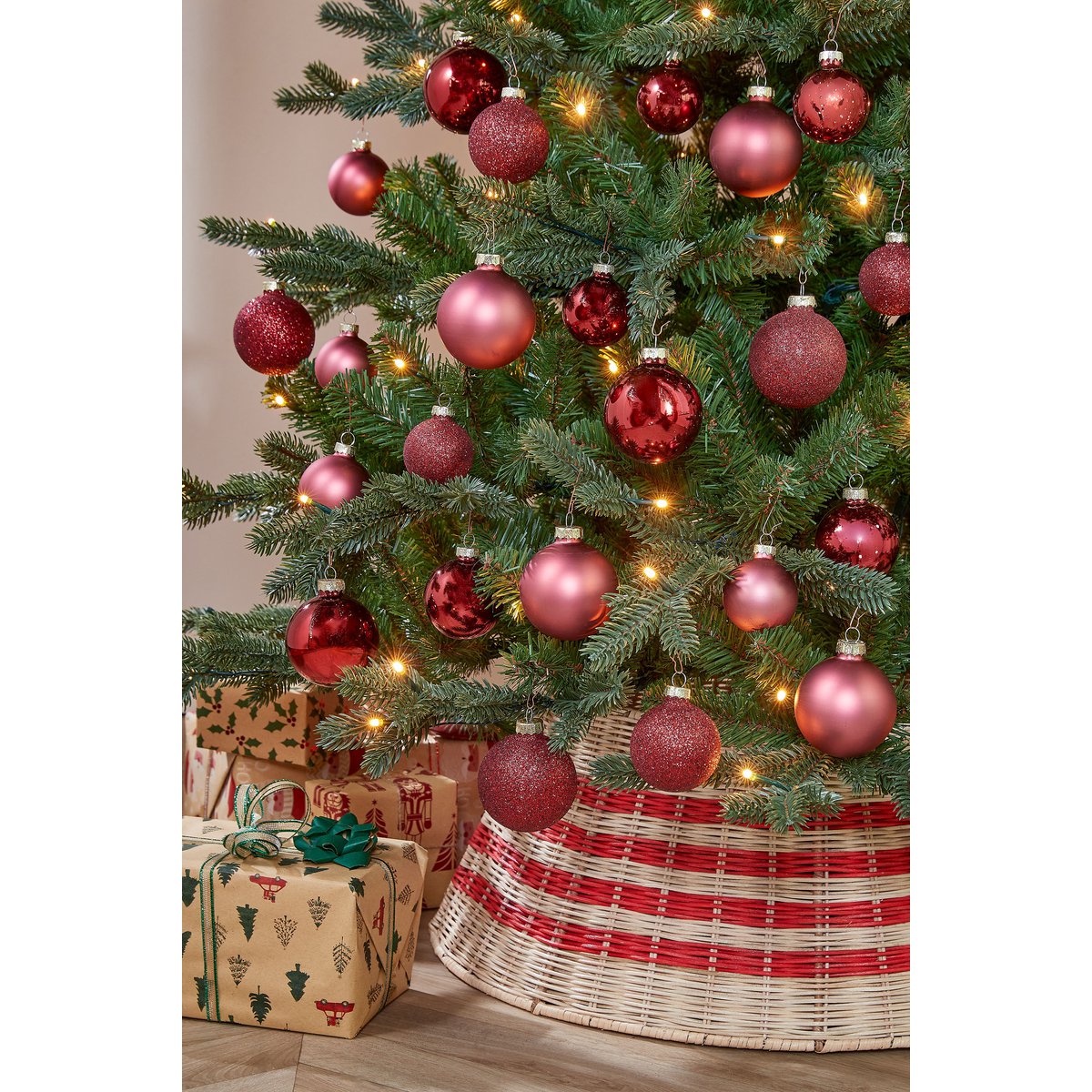 Kerstballen Set - 42 Stuks - Ø7 cm - Glas - Donkerrood