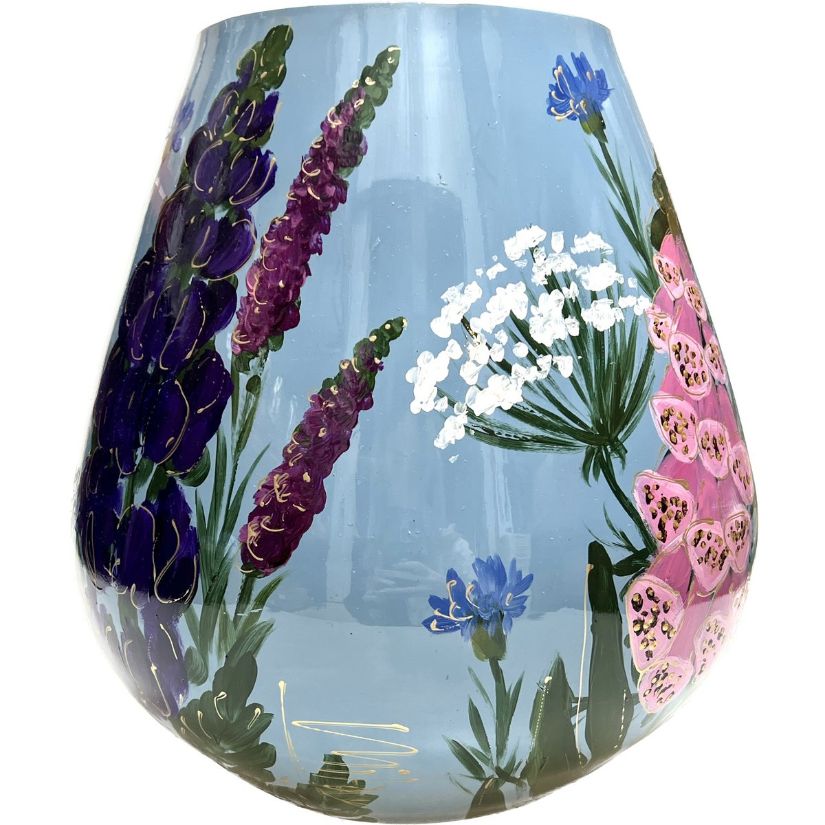 Handbeschilderde vaas - Tasman M field bouquet blue Ø26 x H28 cm