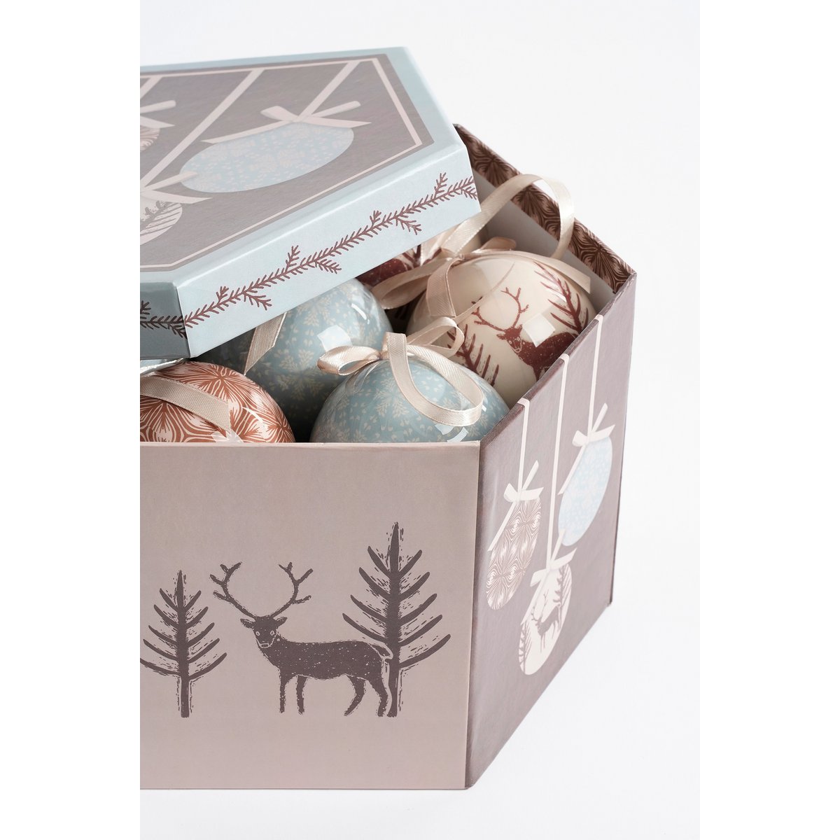 Kerstballen Cadeauset - 14 Stuks - Ø8 cm - Onbreekbaar - Lichtblauw, Bruin