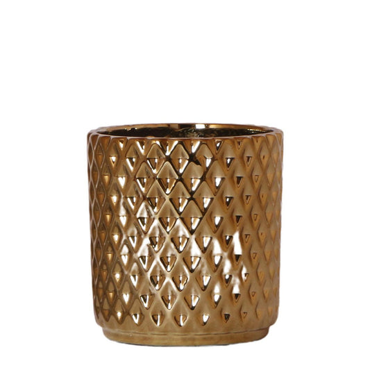 Anro Style Metallic diamond bloempot - Gouden keramieken sierpot Ø9cm