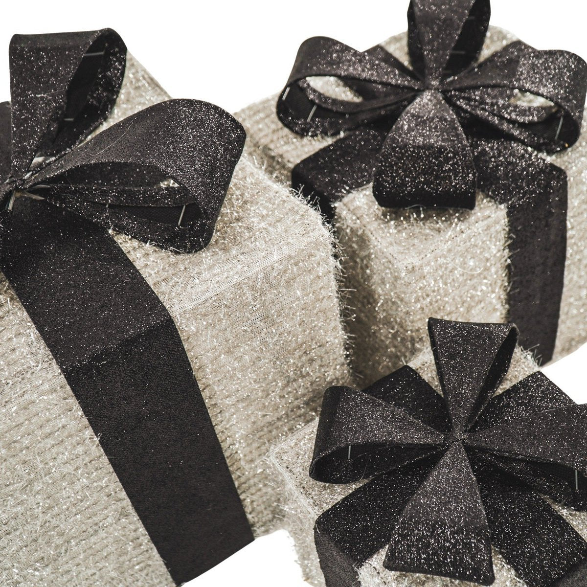 Led Kerstcadeau - S3 - Polysterene - Zilver/Zwart -15/20/25cm