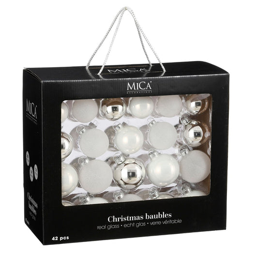 Kerstballen Set - 42 Stuks - Ø7 cm - Glas - Wit