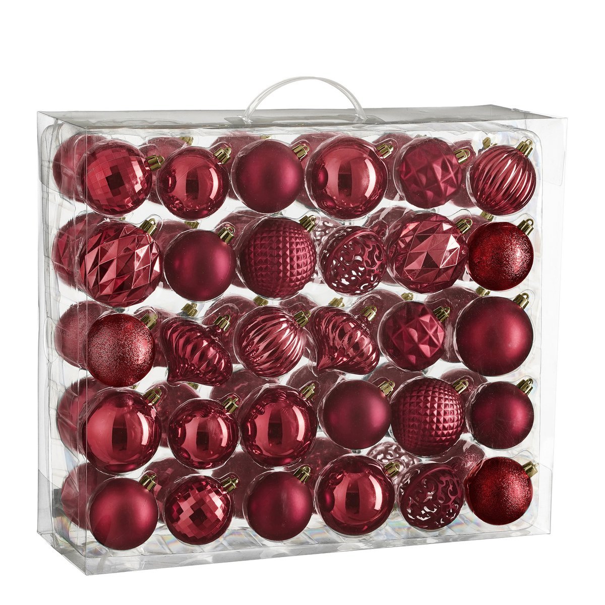 Kerstballen Set - 60 Stuks - Ø7 cm - Onbreekbaar - Donkerrood