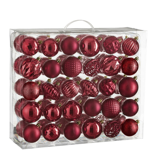 Kerstballen Set - 60 Stuks - Ø7 cm - Onbreekbaar - Donkerrood