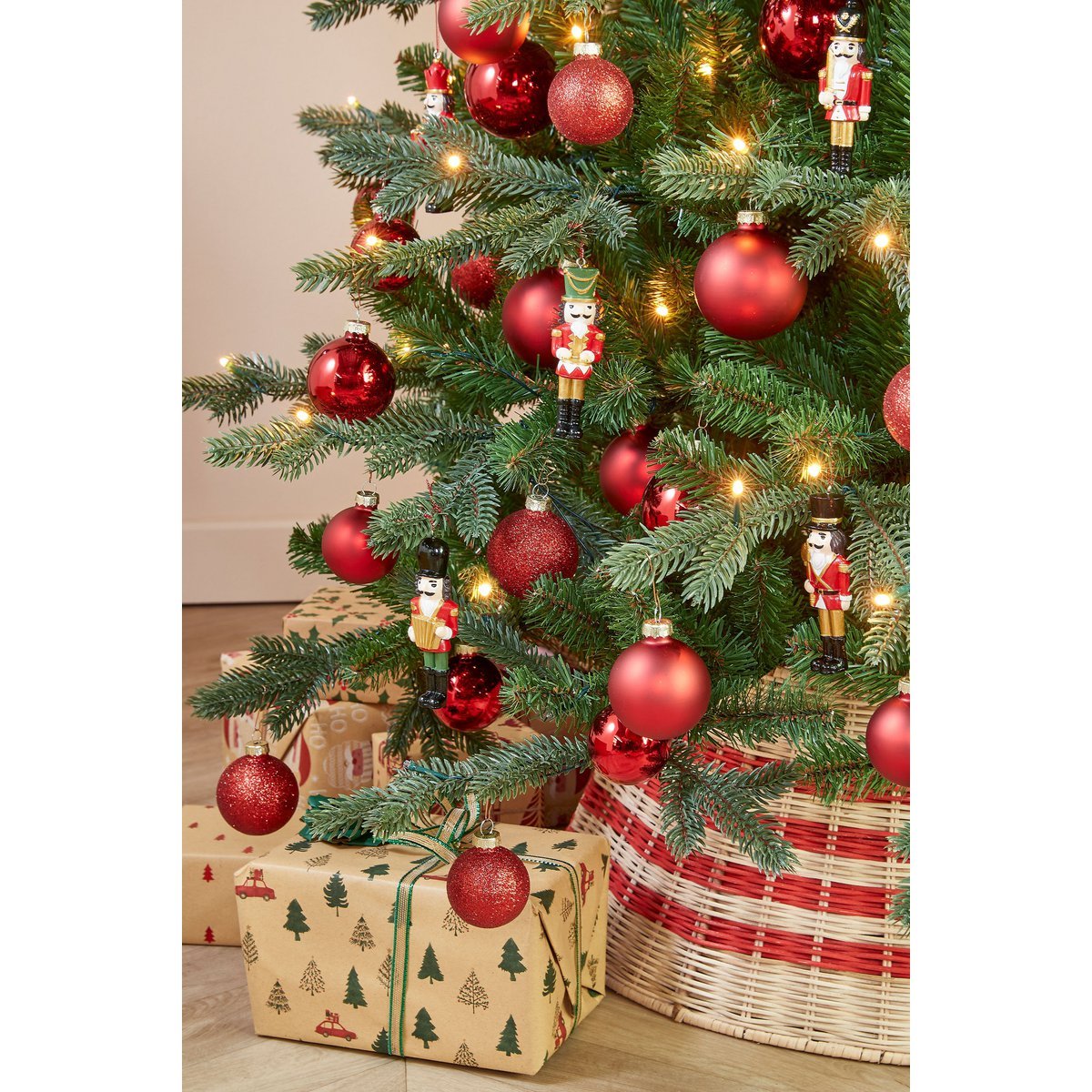 Kerstornament Notenkraker - Set van 6 - L4 x B2 x H11 cm - Polyester - Rood