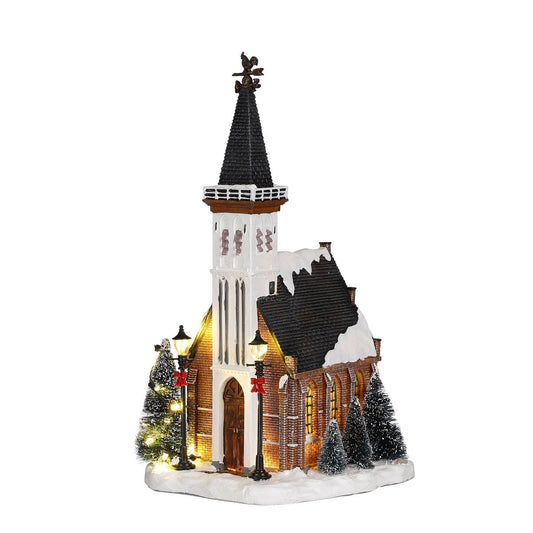 LuVille Kerstdorp Miniatuur Kerk - L15 x B17 x H31 cm