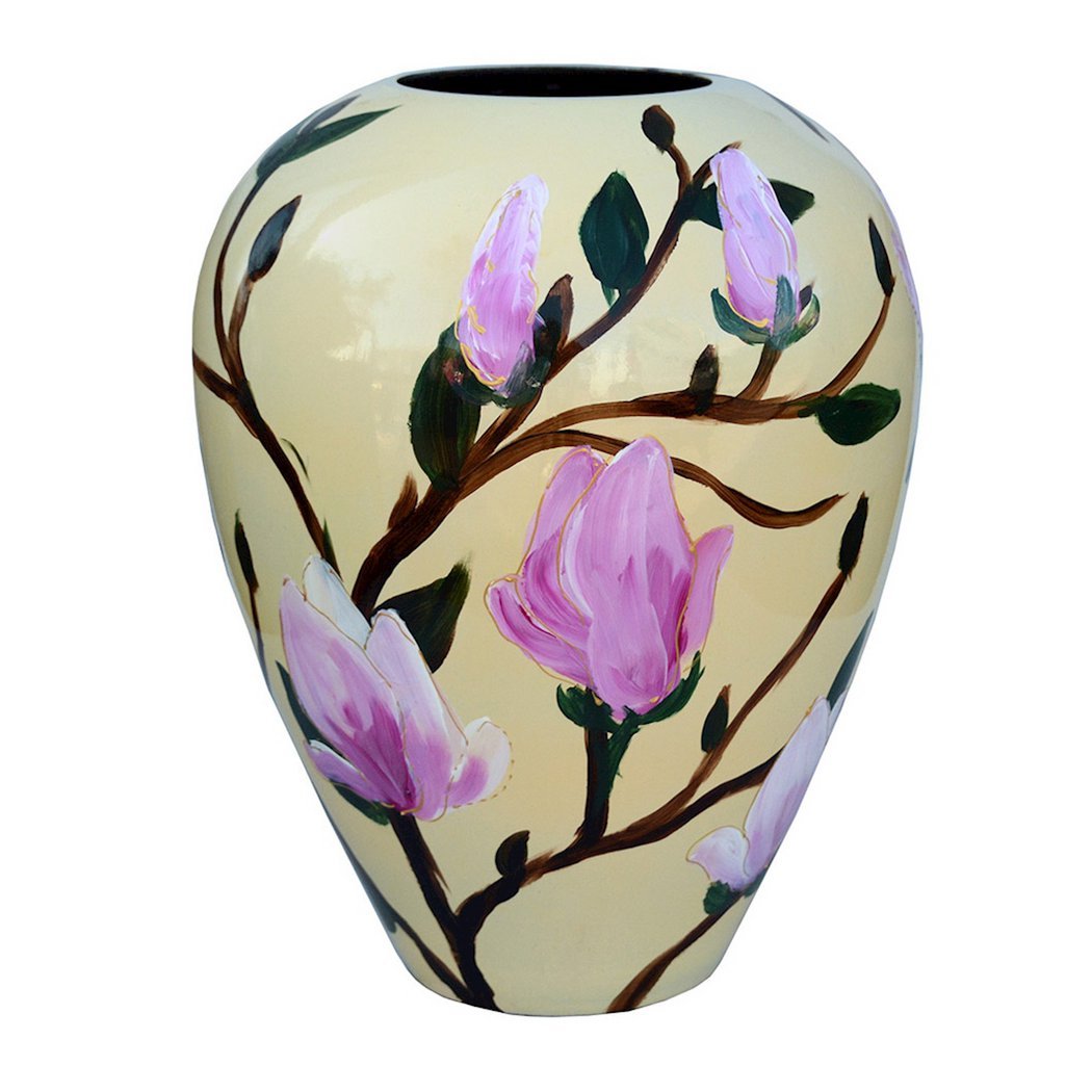 Handbeschilderde vaas - Kander flower beige