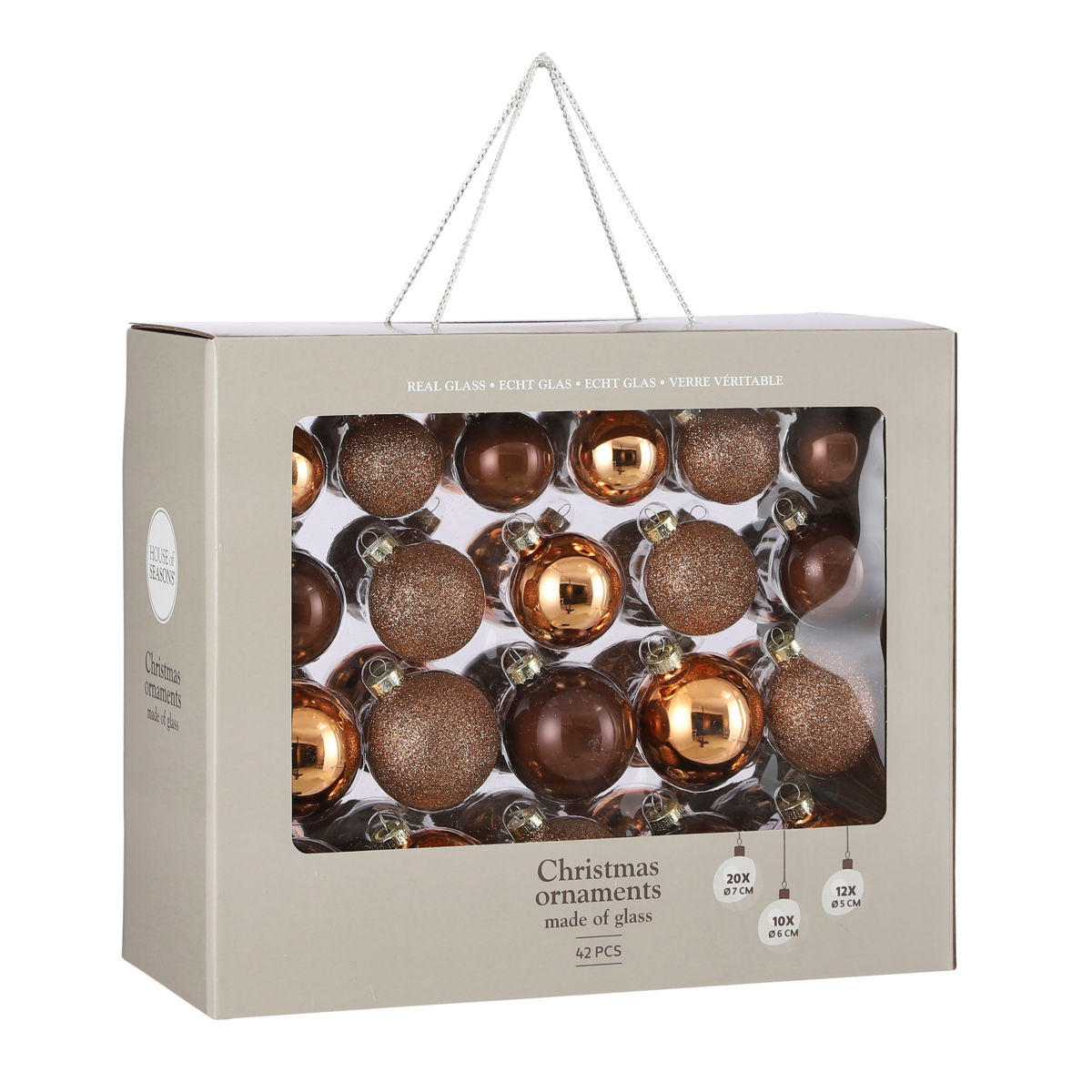 Kerstballen Set - 42 Stuks - Ø7 cm - Glas - Bruin