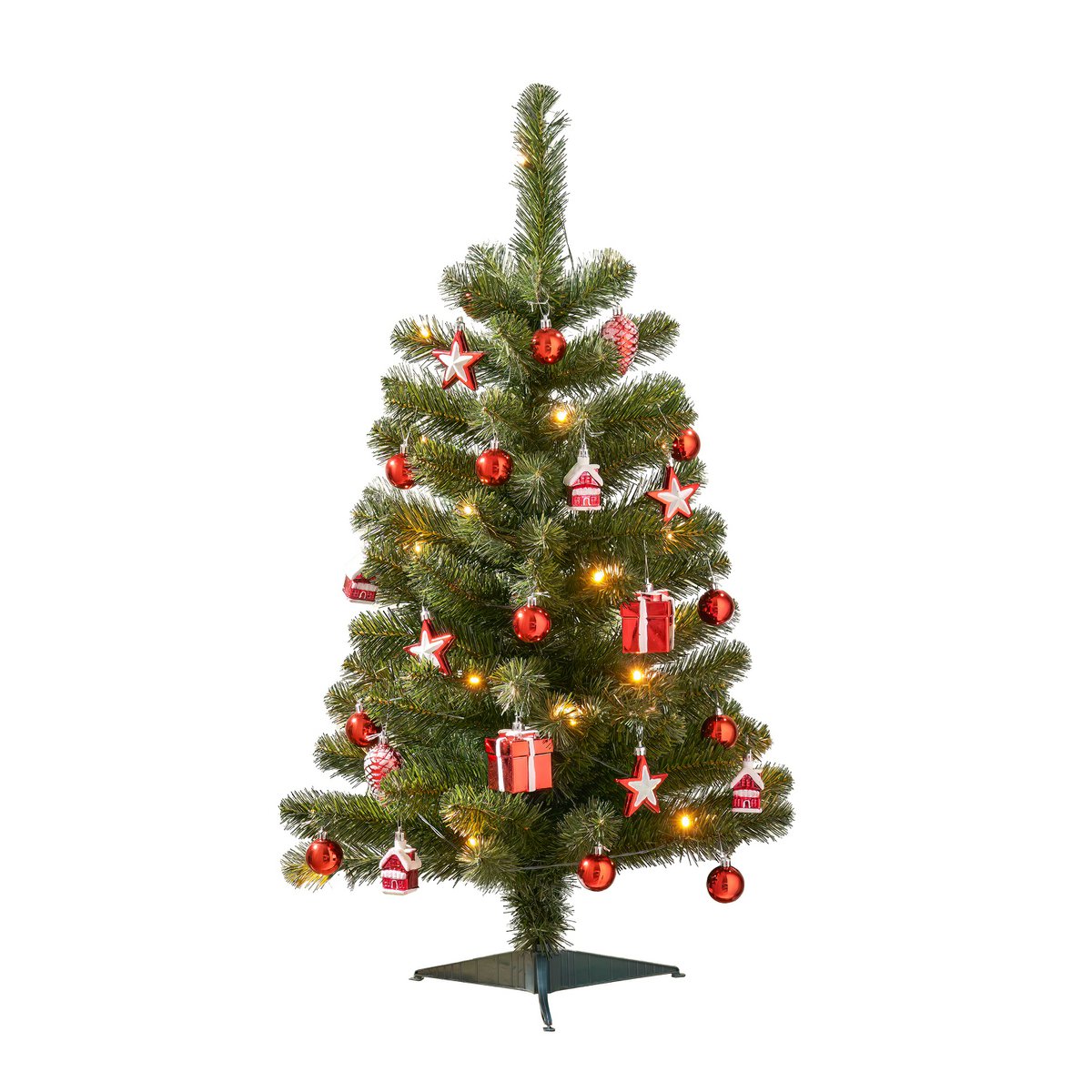 Joy Kunstkerstboom met 26 Ornamenten en LED Verlichting - H90 x Ø50 cm - Groen, Rood