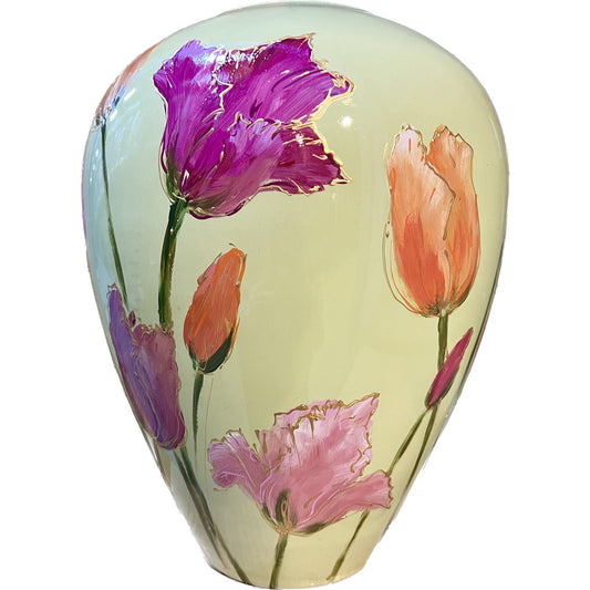 Handbeschilderde vaas - Kander M tulip light green