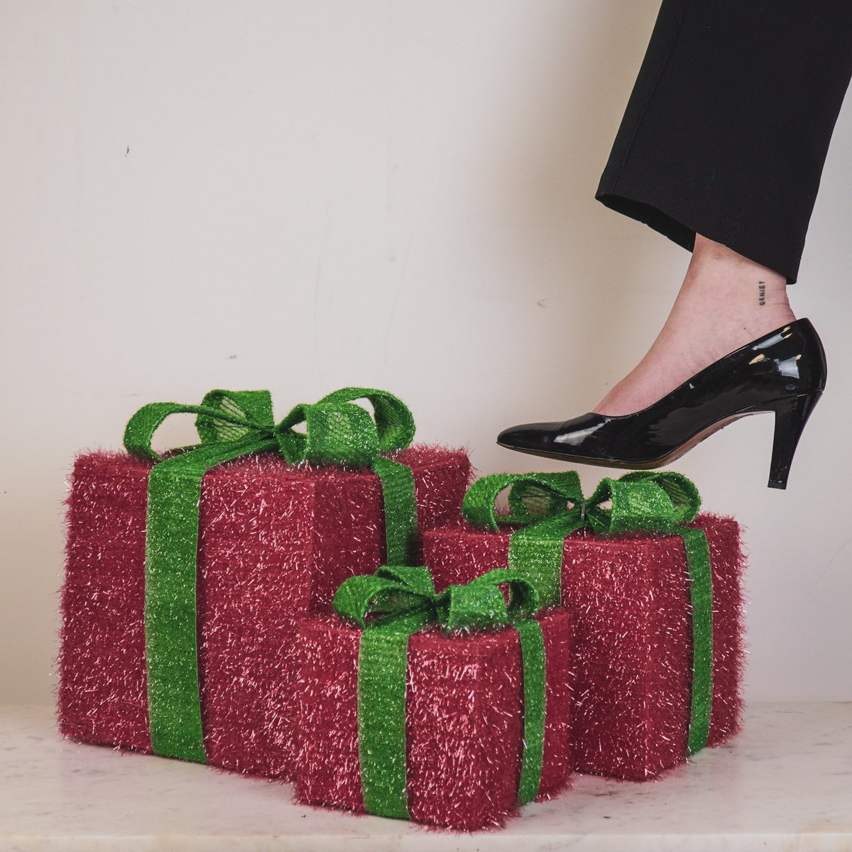 Led Kerstcadeau - S3 - Polysterene - Roze/Groen -15/20/25cm