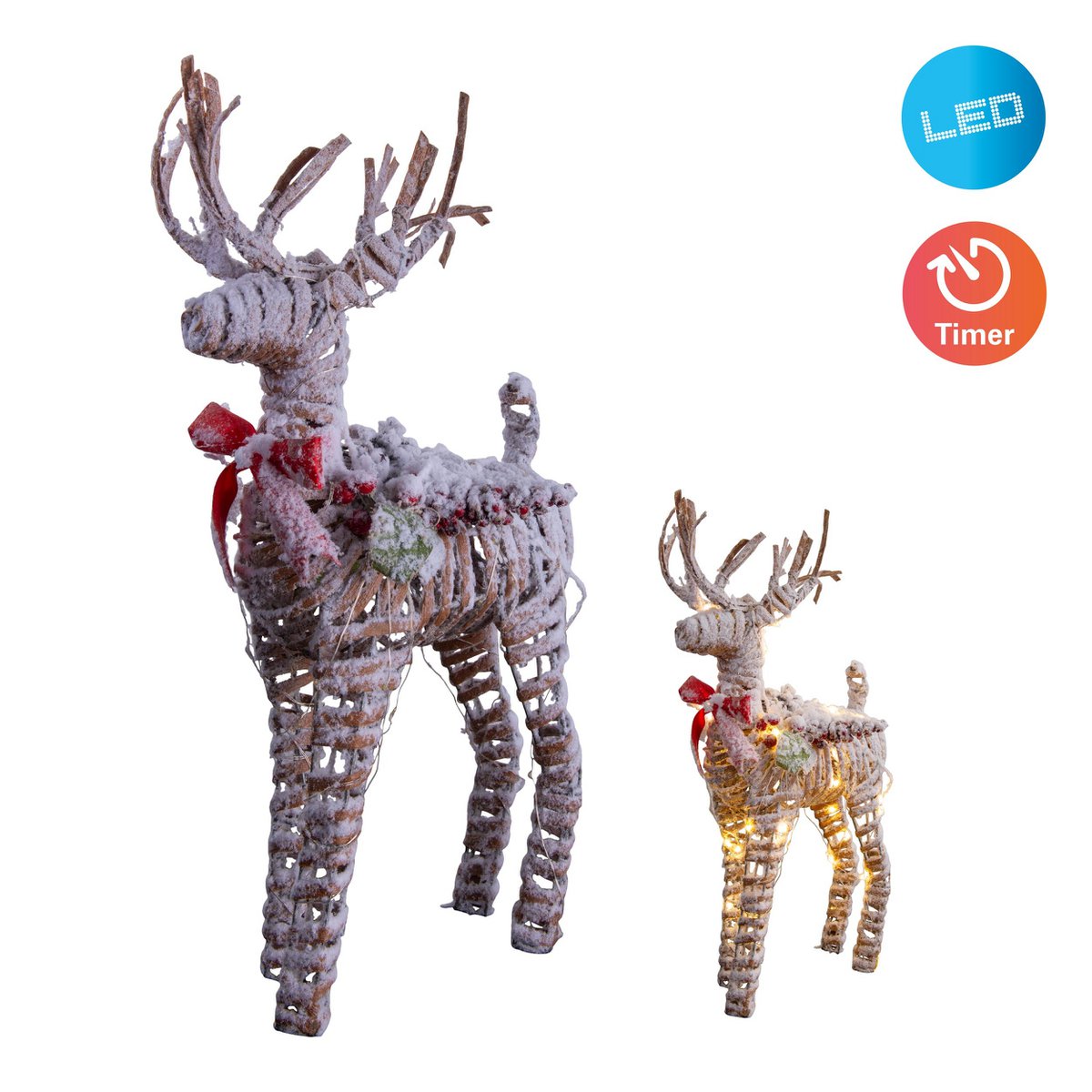 LED kerstdecoraties "rendier" gemaakt van weerbestendig plastic in de natuur, met stevig ingebouwde LED's