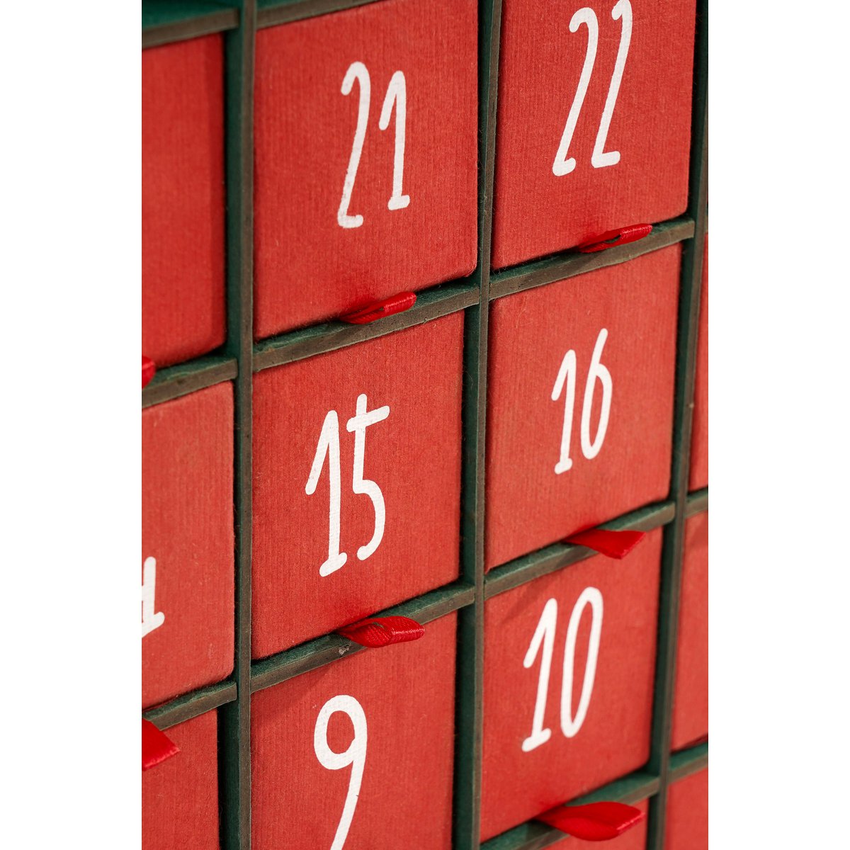 Adventskalender - L5 x B33 x H28 cm - Gerecycled Papier - Rood, Groen