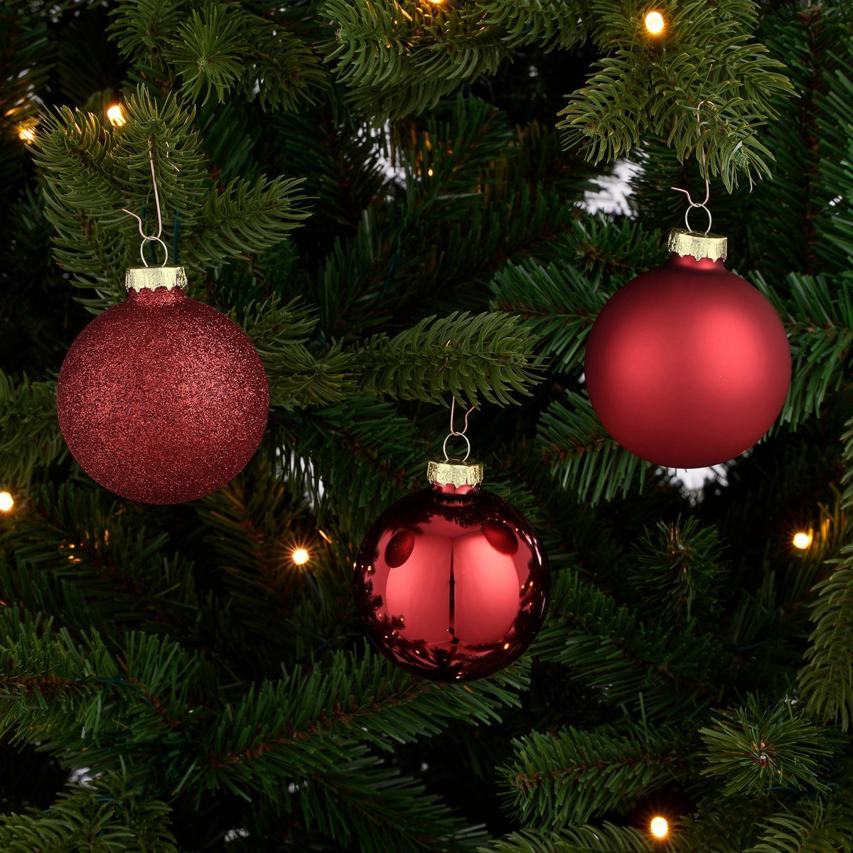 Kerstballen Set - 26 Stuks - Ø7 cm - Glas - Donkerrood