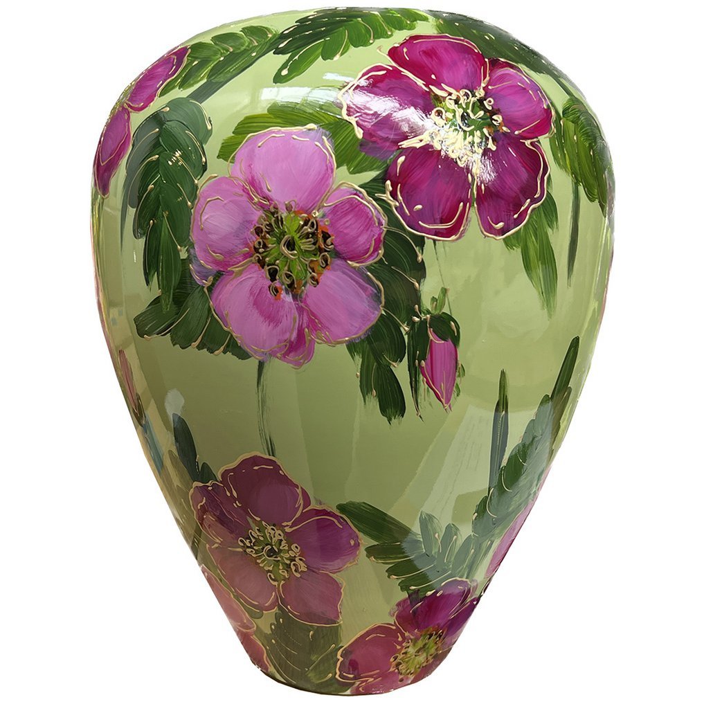 Handbeschilderde vaas - Kander rosehip light green