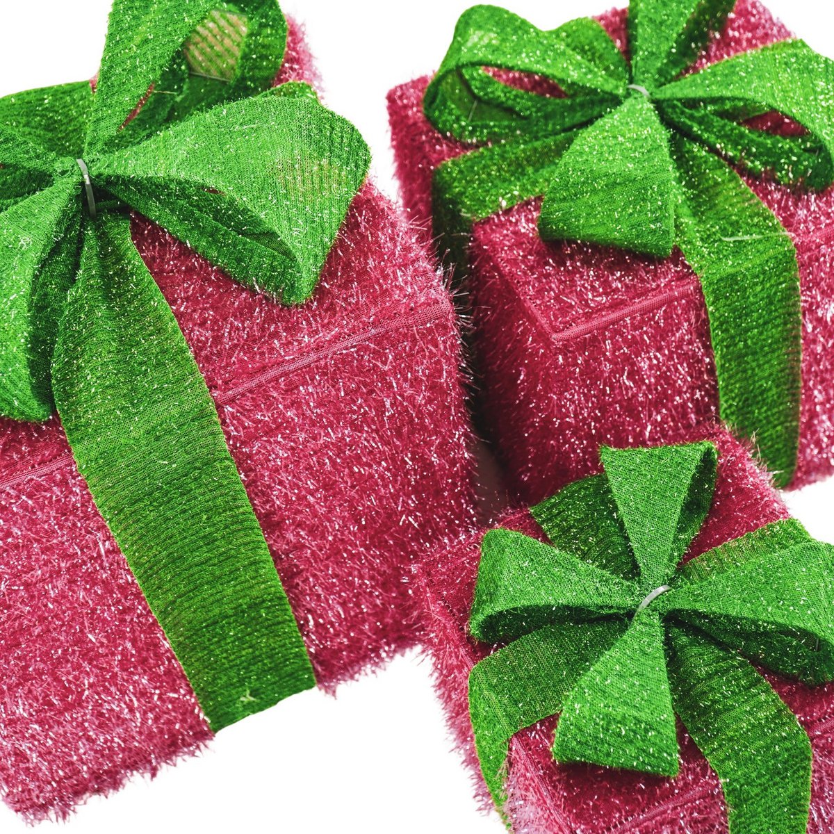Led Kerstcadeau - S3 - Polysterene - Roze/Groen -15/20/25cm