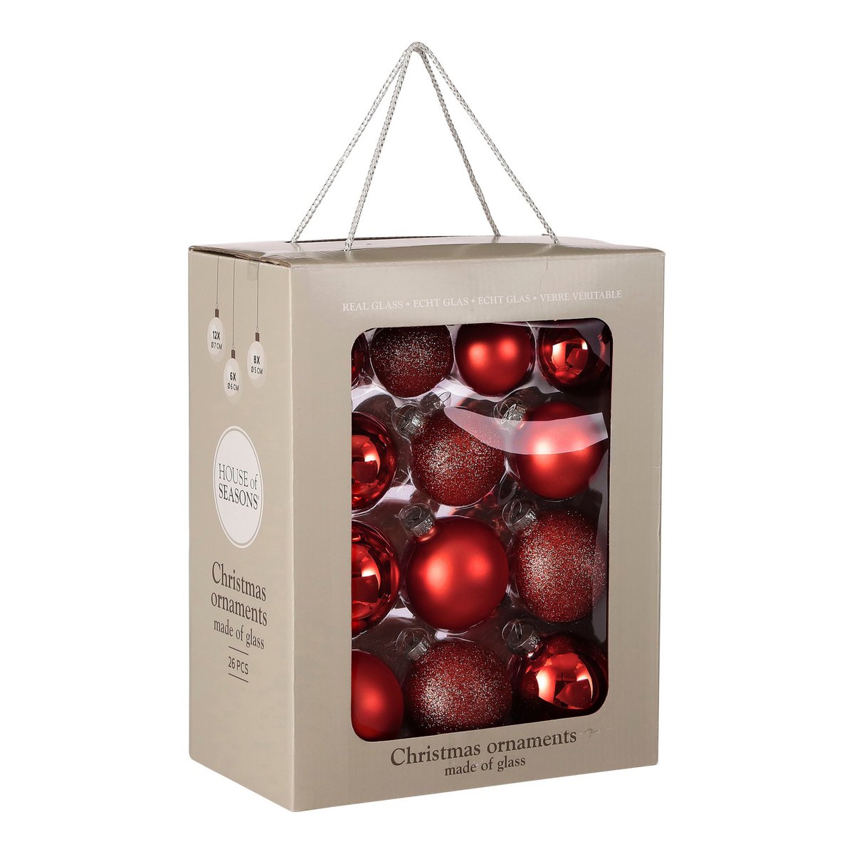 Kerstballen Set - 26 Stuks - Ø7 cm - Glas - Rood