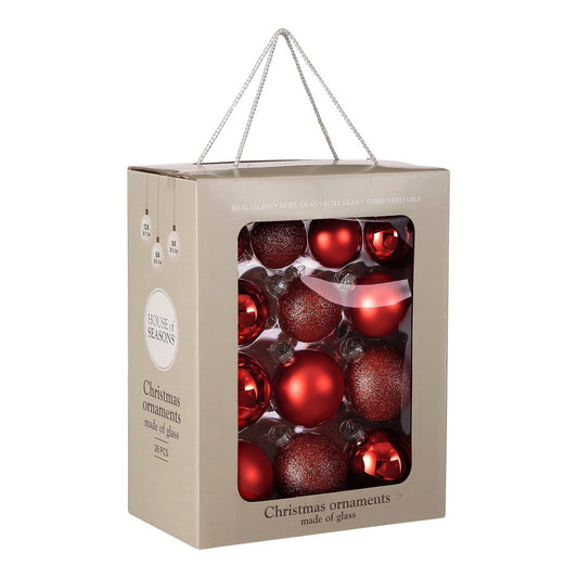 Kerstballen Set - 26 Stuks - Ø7 cm - Glas - Rood
