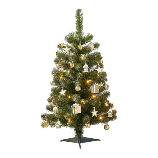 Joy Kunstkerstboom met 26 Ornamenten en LED Verlichting - H90 x Ø50 cm - Groen, Goud