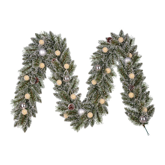 Kaprun Guirlande met LED Verlichting en Timerfunctie  - L270 x Ø25 cm - Zilver, Groen