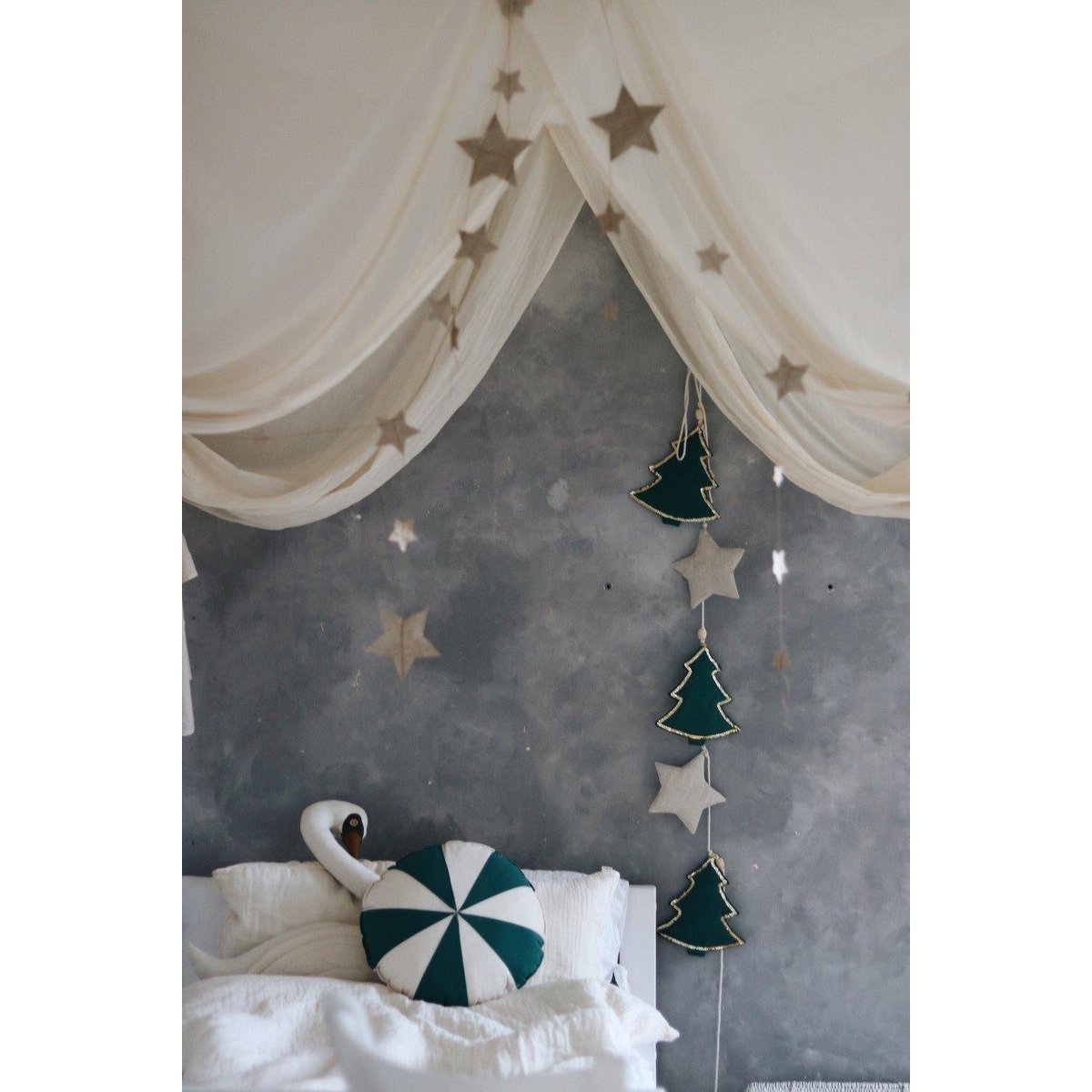 Garland van katoen en linnen "Groene kerstboom"